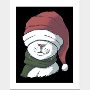 Christmas Cat with Hat Posters and Art